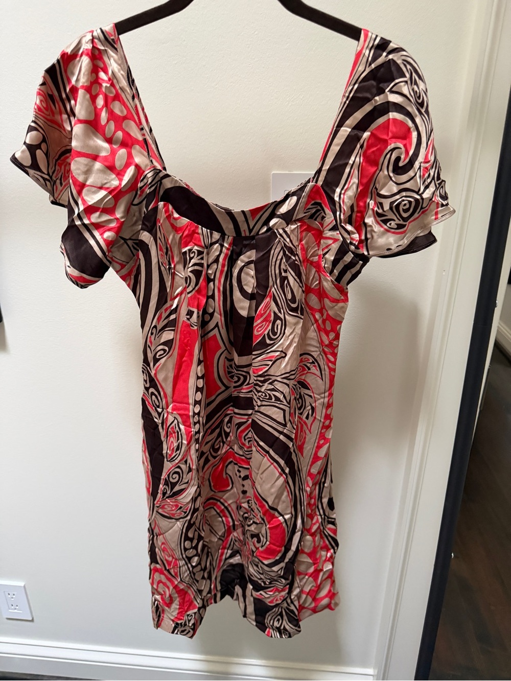 Heidi Klein Silk Red, Black & Cream Abstract Print Mini Dress